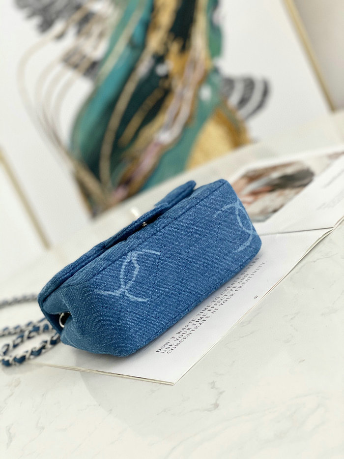Small Chanel Denim Flap Shoulder Bag Blue AS2070