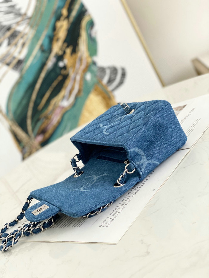 Small Chanel Denim Flap Shoulder Bag Blue AS2070