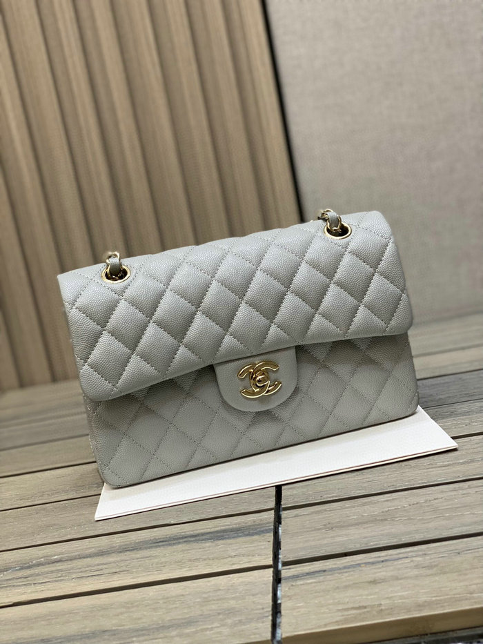 Small Classic Chanel Grain Calfskin Flap Bag Grey CF1117