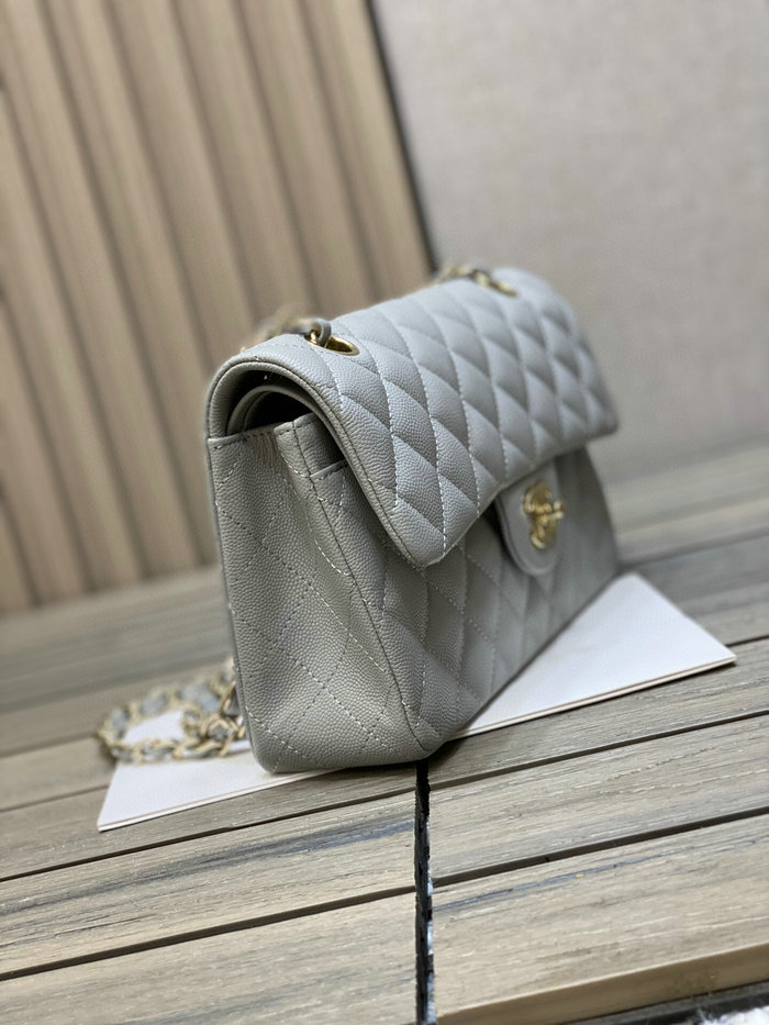 Small Classic Chanel Grain Calfskin Flap Bag Grey CF1117