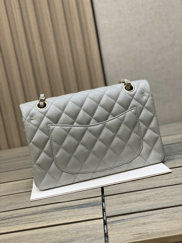 Small Classic Chanel Grain Calfskin Flap Bag Grey CF1117