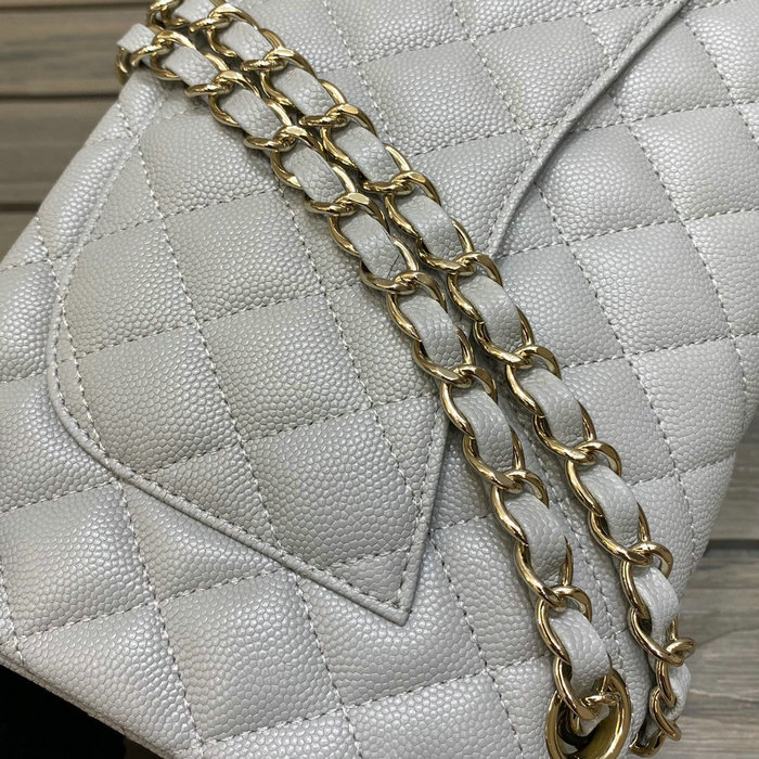 Small Classic Chanel Grain Calfskin Flap Bag Grey CF1117
