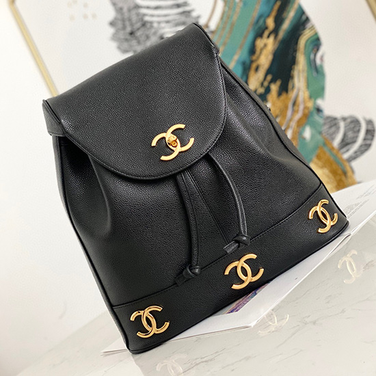 Chanel Grained Calfskin Backpack Black AS6632