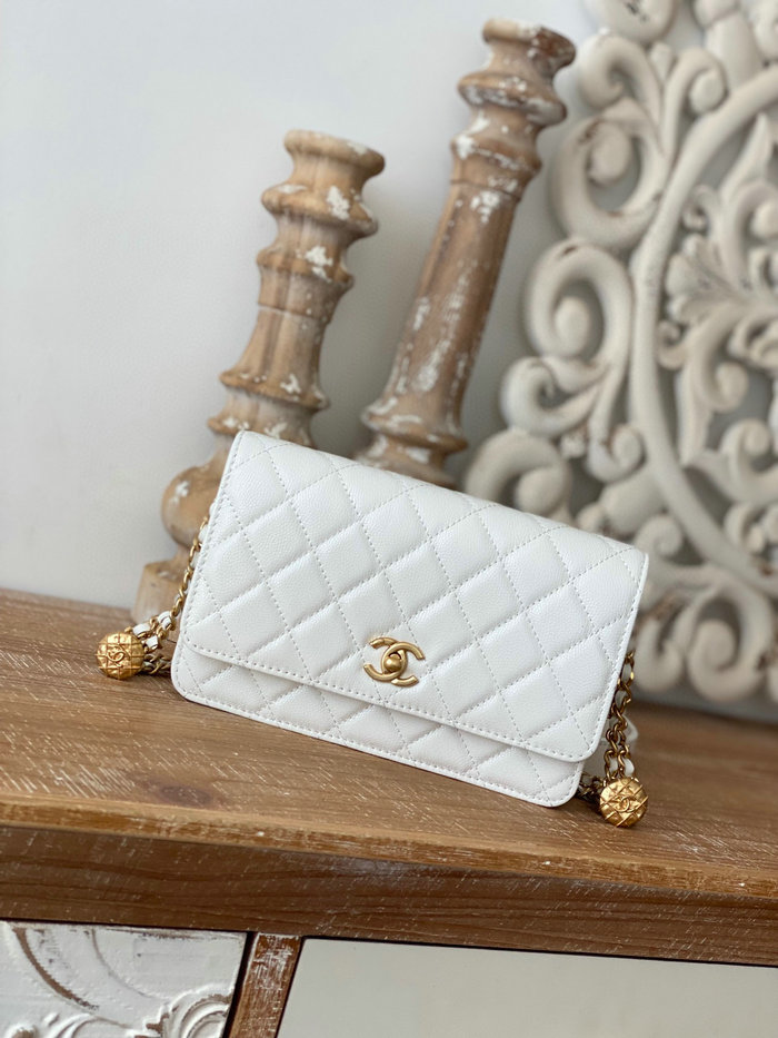 Chanel Grained Calfskin WOC Chain Wallet White AP81204