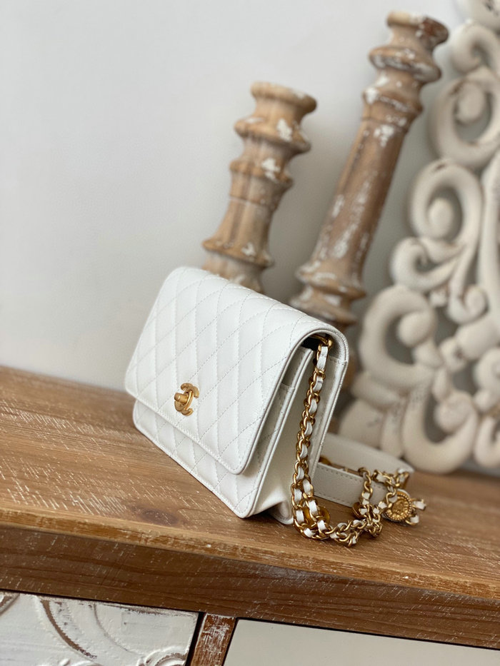 Chanel Grained Calfskin WOC Chain Wallet White AP81204