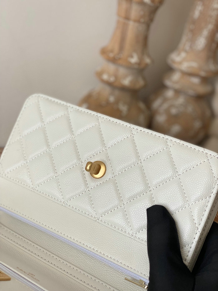 Chanel Grained Calfskin WOC Chain Wallet White AP81204