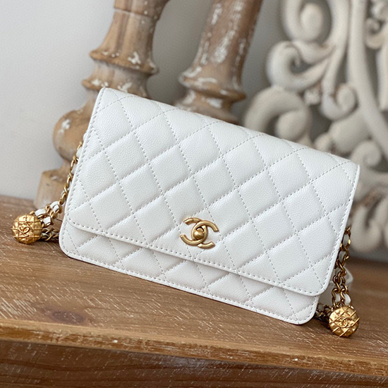 Chanel Grained Calfskin WOC Chain Wallet White AP81204