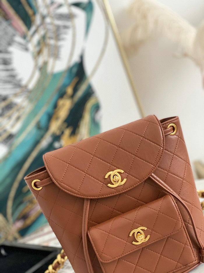 Chanel Lambskin Backpack Brown AS88792