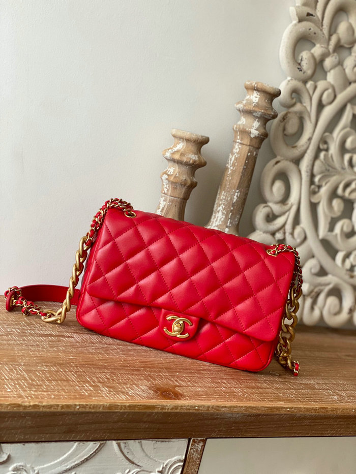 Chanel Lambskin Flap Bag Red AS3110