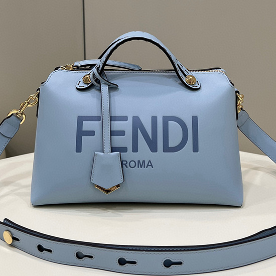 Fendi By The Way Medium Leather Boston Bag Blue F8286