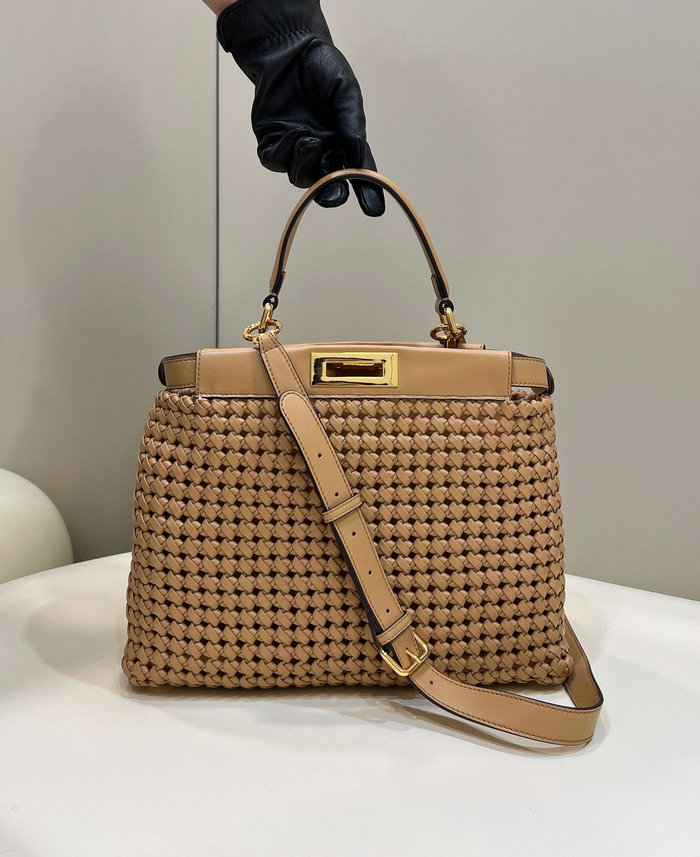 Fendi Interlace Leather Peekaboo Beige F0705