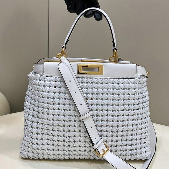 Fendi Interlace Leather Peekaboo White F0705