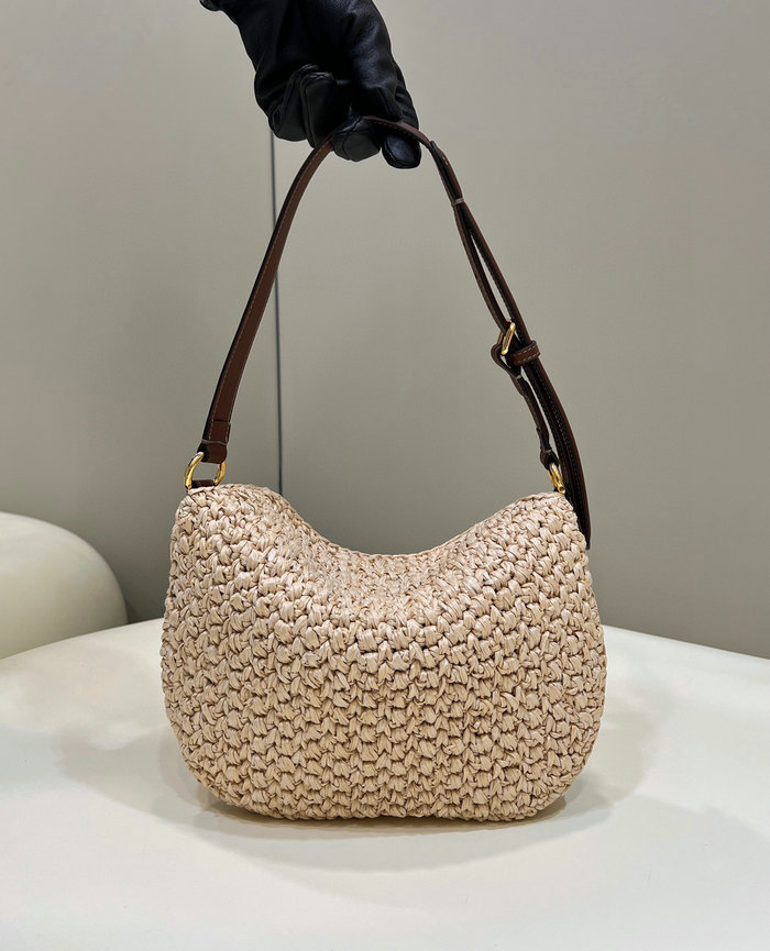 Fendi Small Croissant Woven Straw Bag F8373