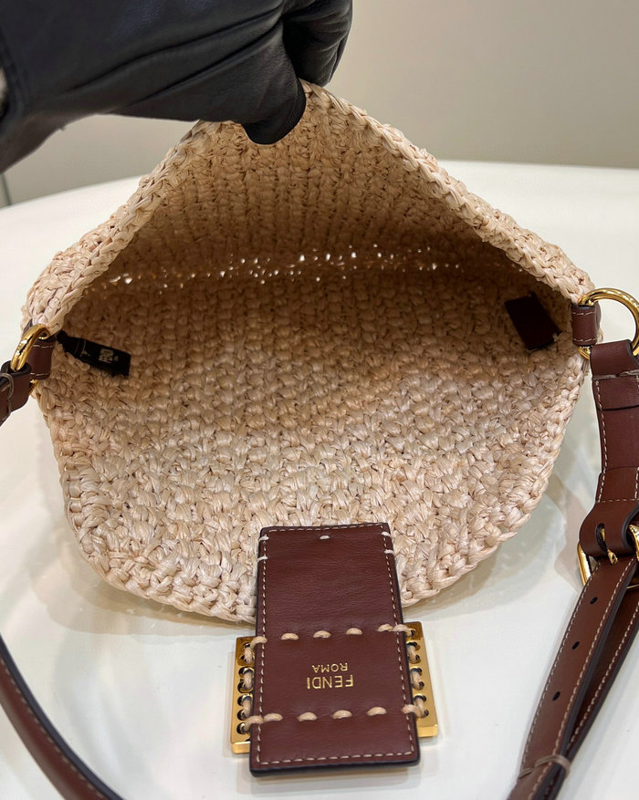 Fendi Small Croissant Woven Straw Bag F8373