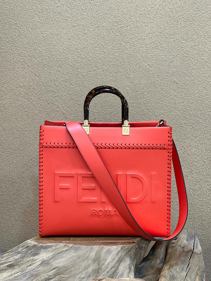 Fendi Sunshine Medium Leather Shopper Red F8535