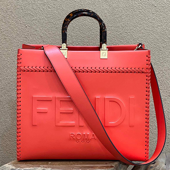 Fendi Sunshine Medium Leather Shopper Red F8535