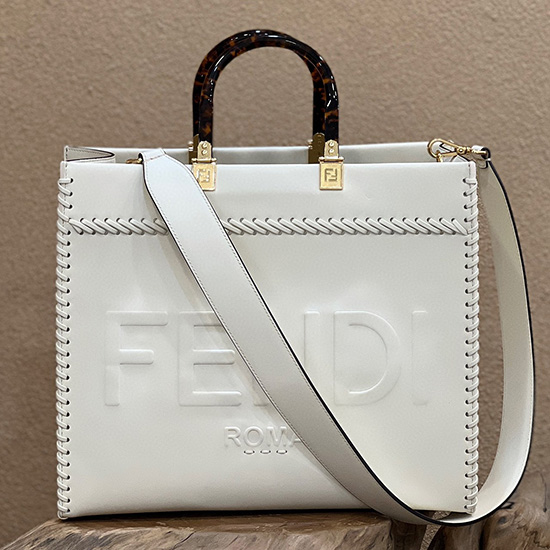 Fendi Sunshine Medium Leather Shopper White F8535