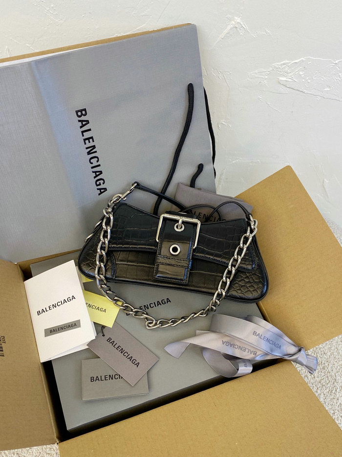 Balenciaga Lindsay Small Crocodile Shoulder Bag Black B701141