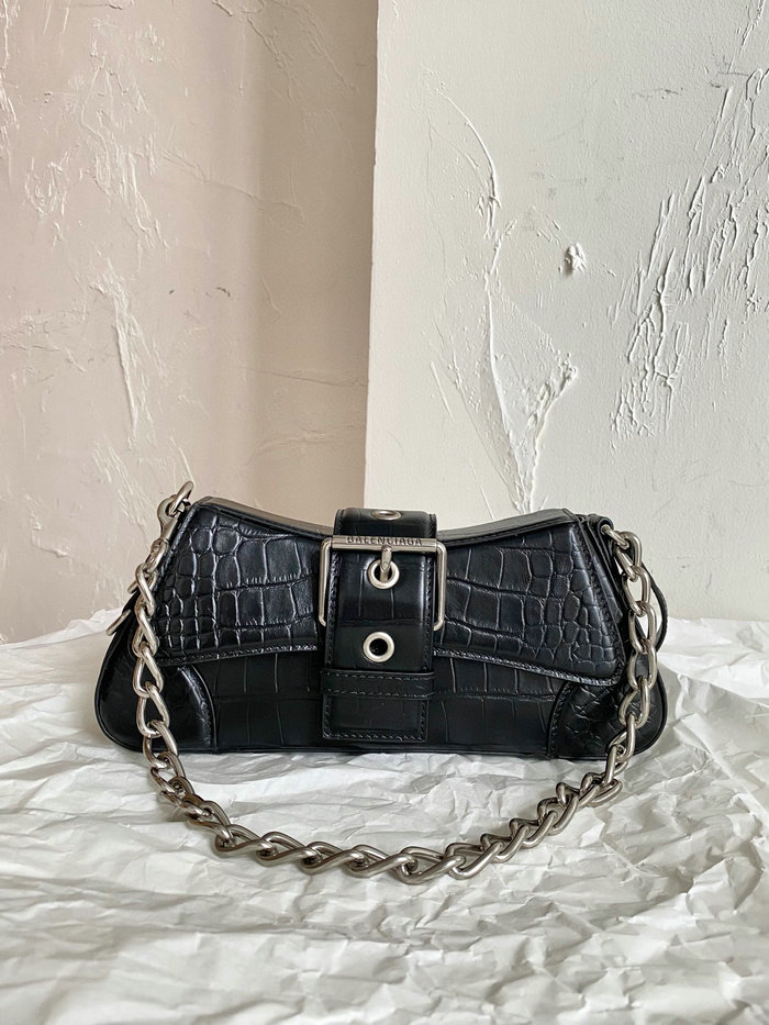 Balenciaga Lindsay Small Crocodile Shoulder Bag Black B701141