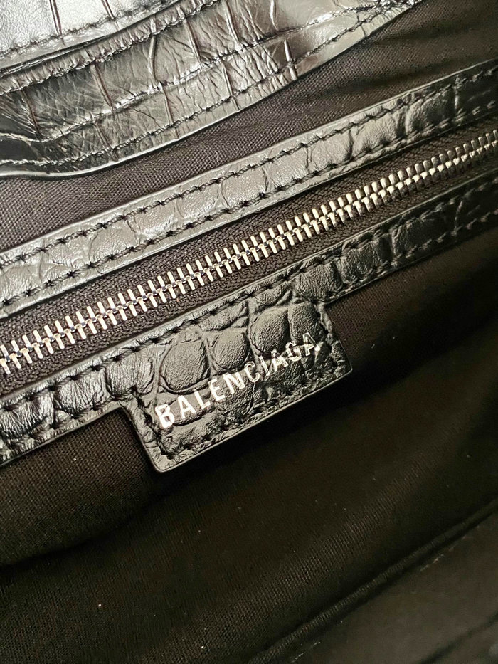 Balenciaga Lindsay Small Crocodile Shoulder Bag Black B701141