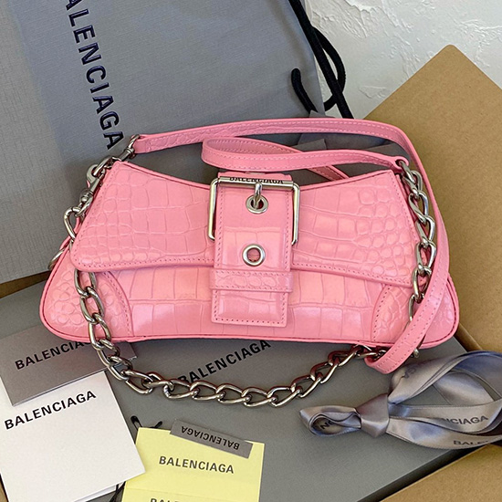 Balenciaga Lindsay Small Crocodile Shoulder Bag Pink B701141