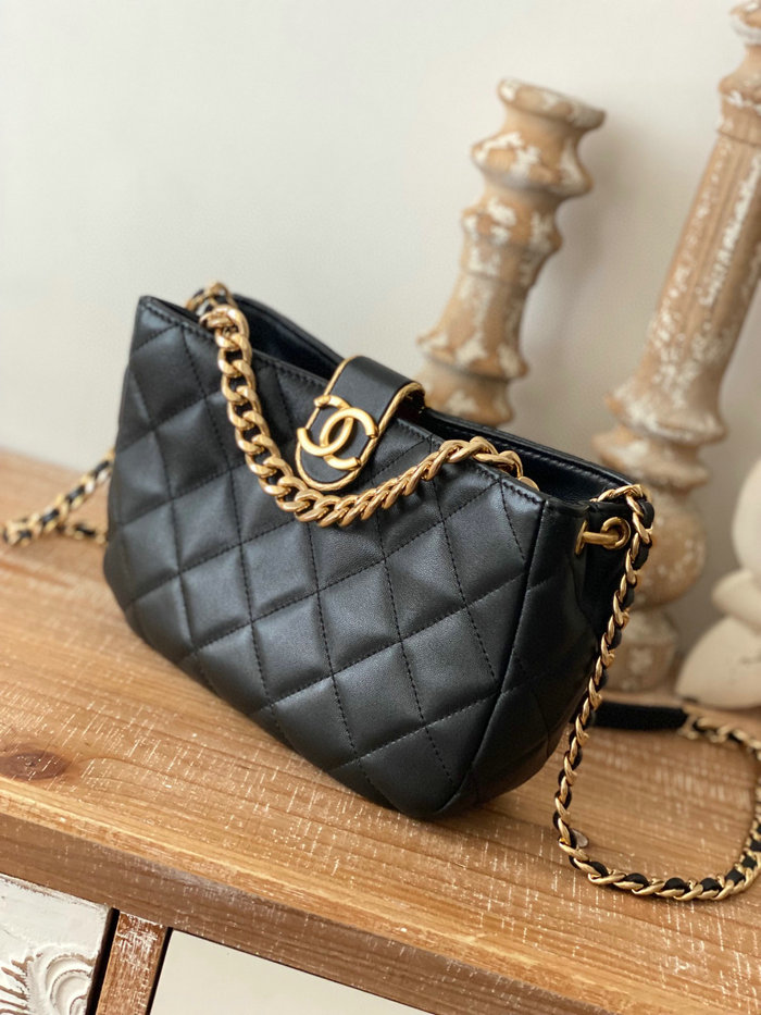 Chanel Hobo Handbag Black AS3476