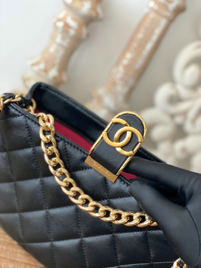 Chanel Hobo Handbag Black AS3476