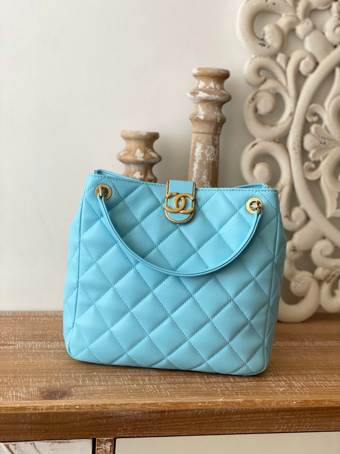 Chanel Lambskin SMALL TOTE Blue AS3477