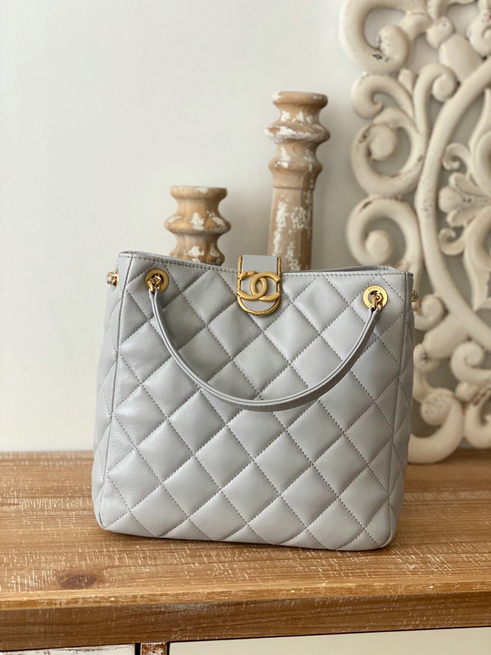 Chanel Lambskin SMALL TOTE Grey AS3477