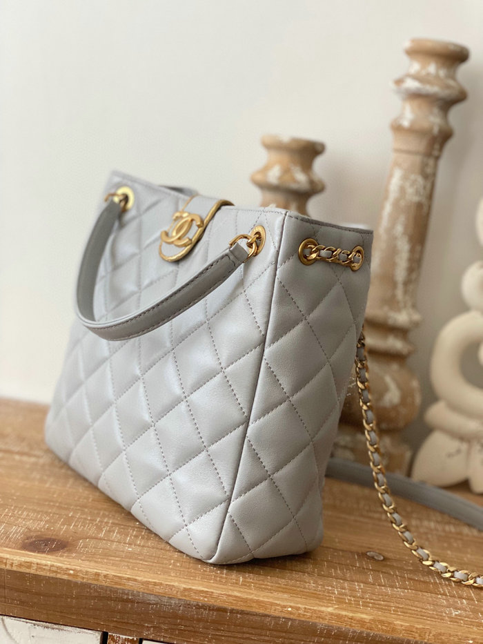 Chanel Lambskin SMALL TOTE Grey AS3477