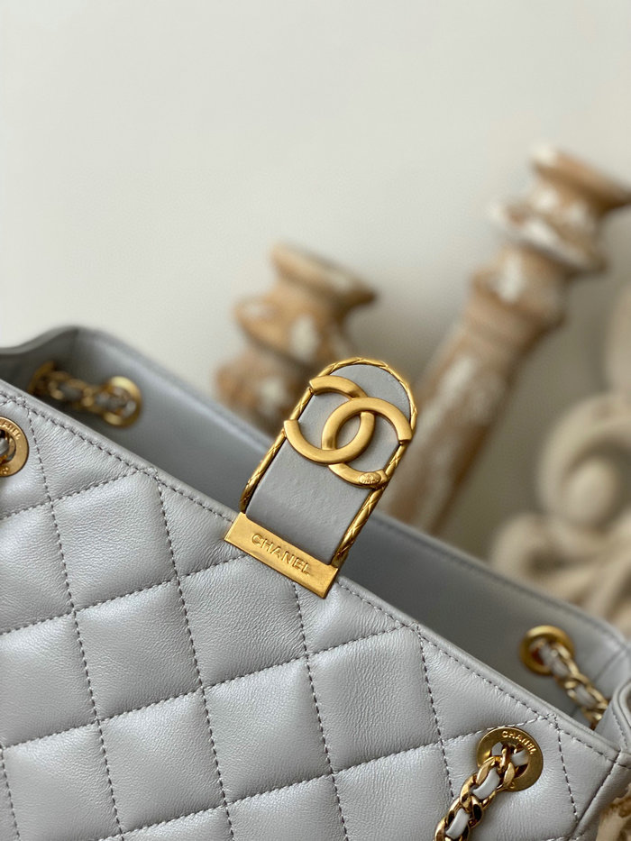 Chanel Lambskin SMALL TOTE Grey AS3477