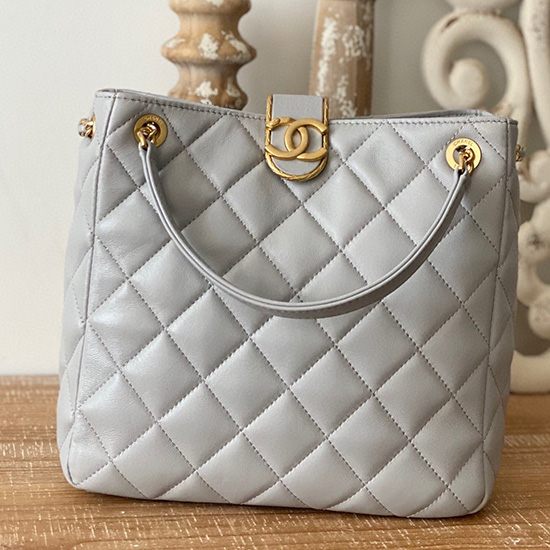 Chanel Lambskin SMALL TOTE Grey AS3477