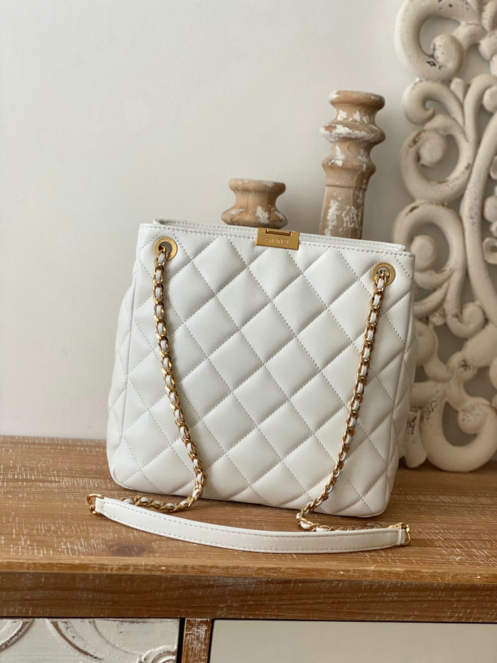 Chanel Lambskin SMALL TOTE White AS3477