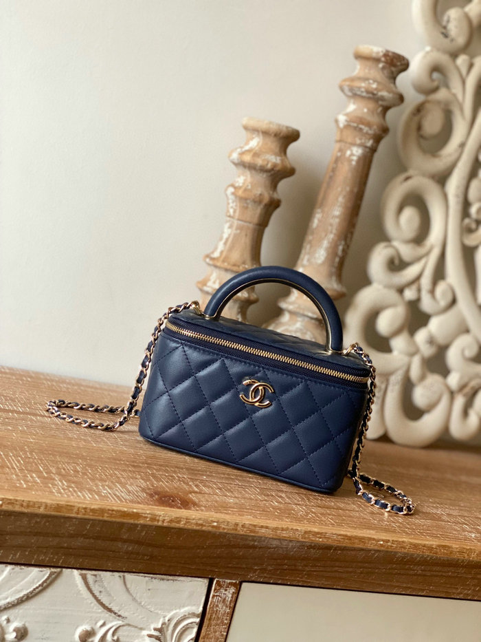 Chanel Lambskin Vanity with Chain Blue A81208