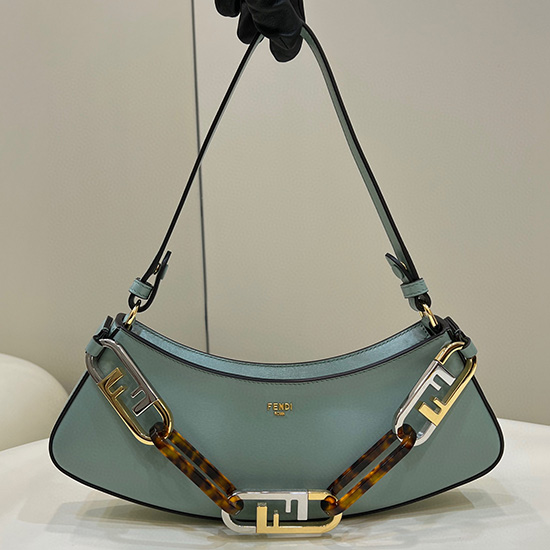 Fendi O'Lock embellished leather shoulder bag Blue F8573