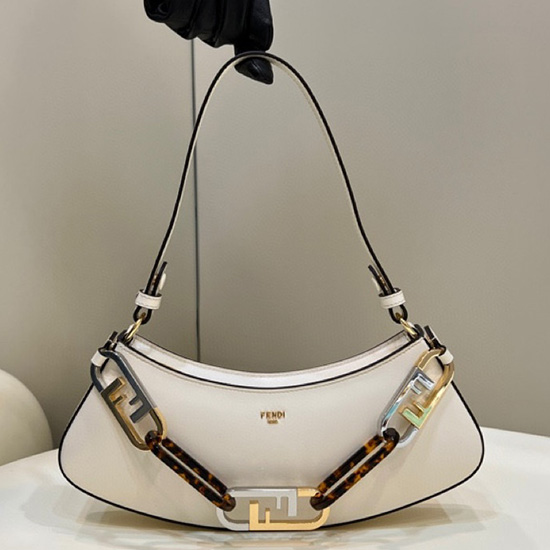 Fendi O'Lock embellished leather shoulder bag White F8573