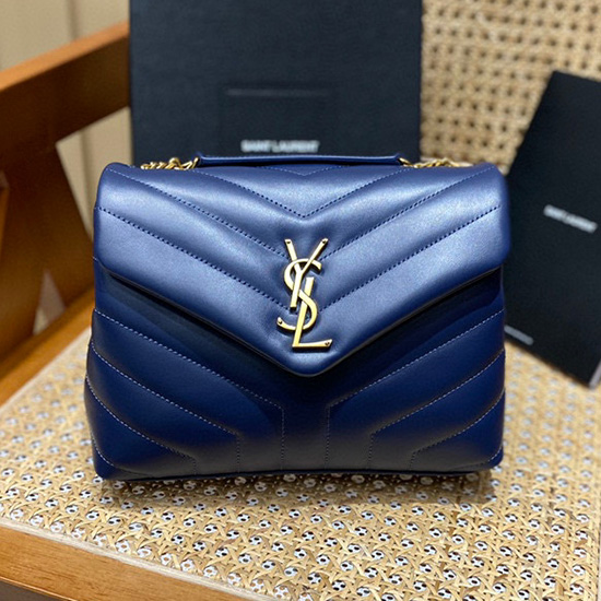 Saint Laurent Small Leather Loulou Chain Bag Blue 494699