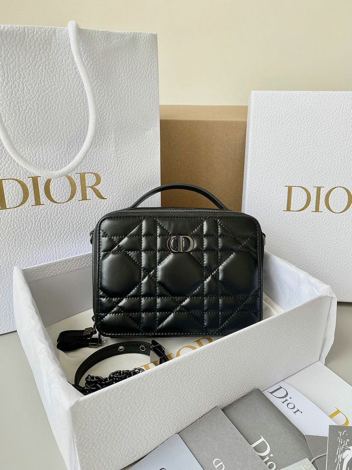 DIOR CARO BOX BAG WITH CHAIN Black D7301