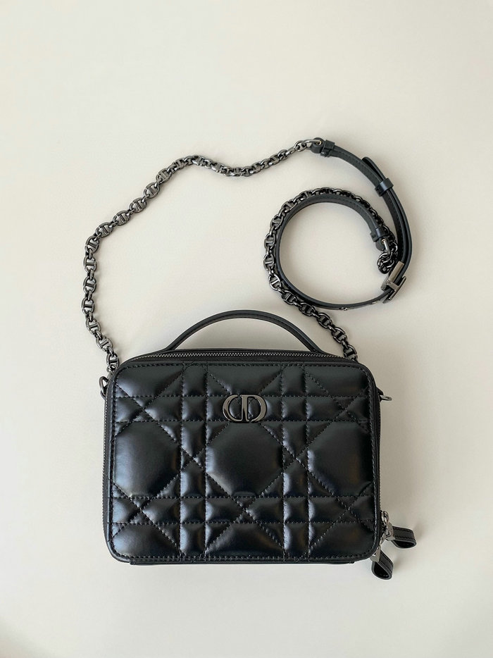 DIOR CARO BOX BAG WITH CHAIN Black D7301