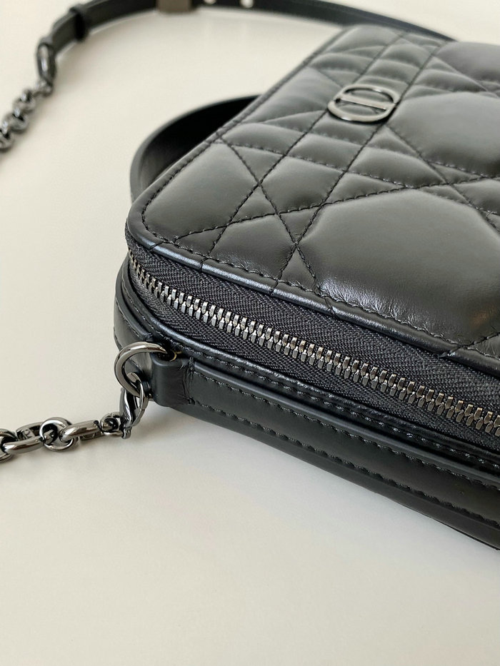 DIOR CARO BOX BAG WITH CHAIN Black D7301