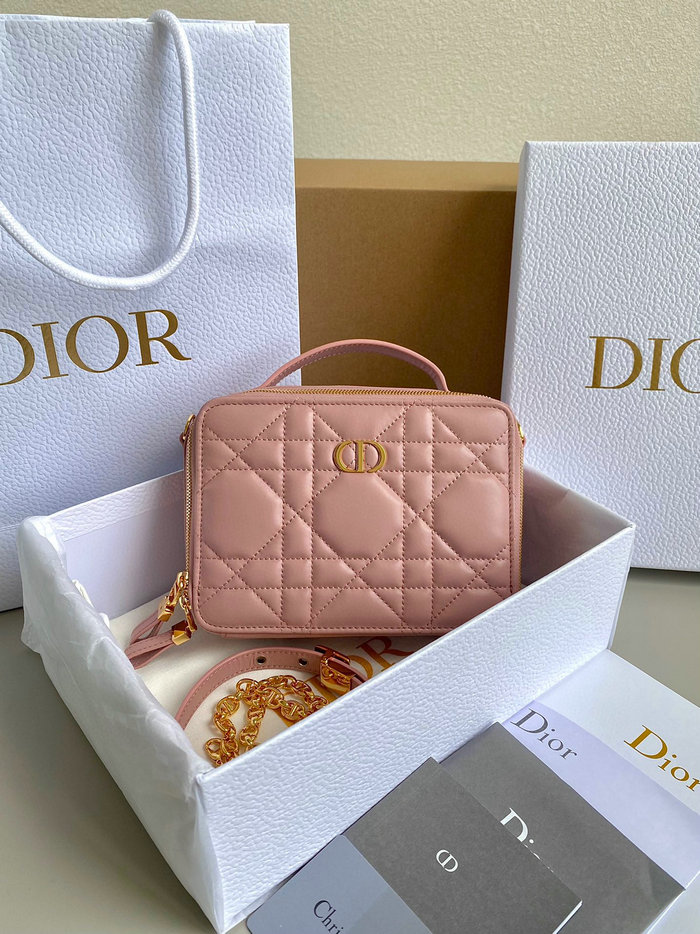 DIOR CARO BOX BAG WITH CHAIN Pink D7301