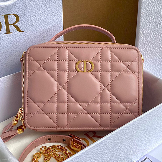 DIOR CARO BOX BAG WITH CHAIN Pink D7301