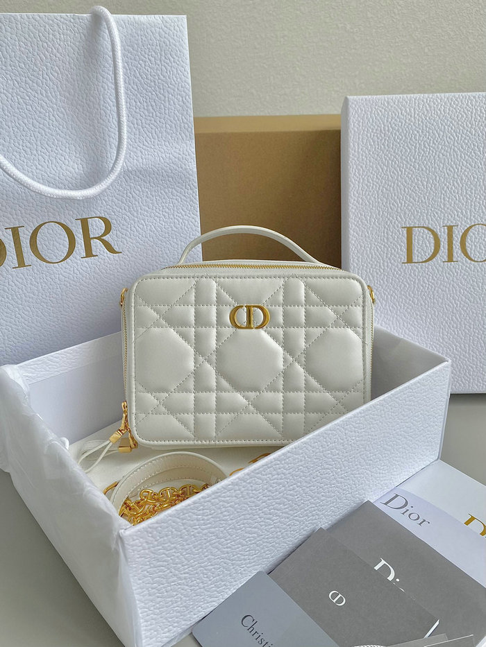 DIOR CARO BOX BAG WITH CHAIN White D7301