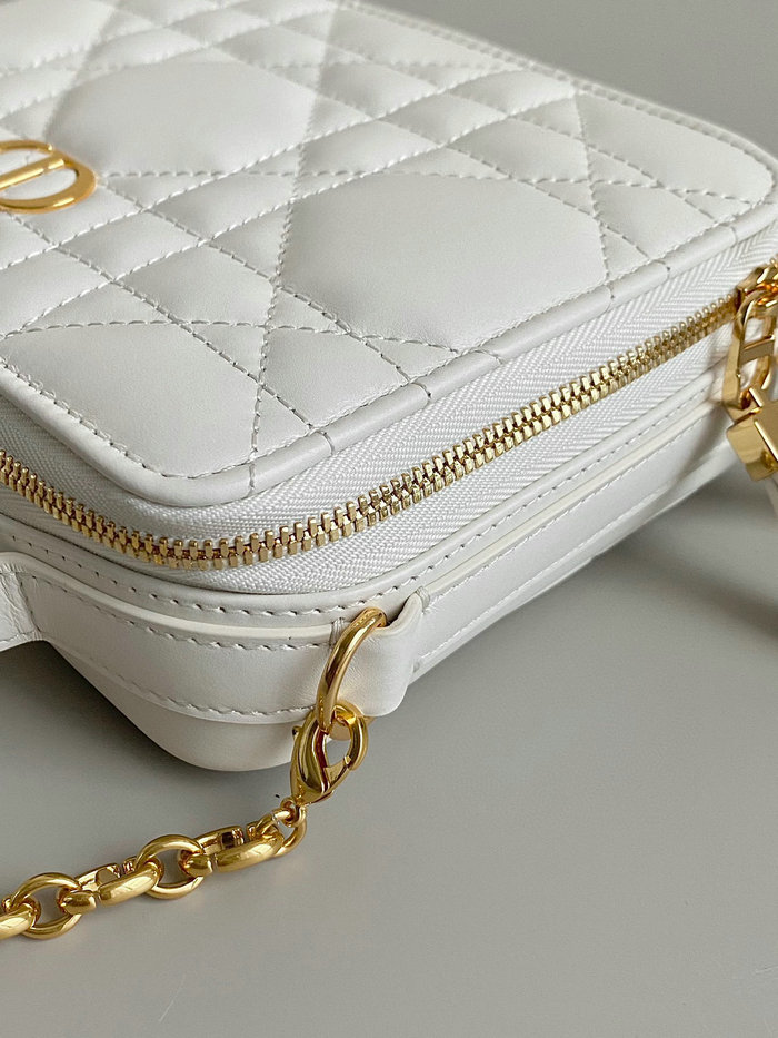 DIOR CARO BOX BAG WITH CHAIN White D7301