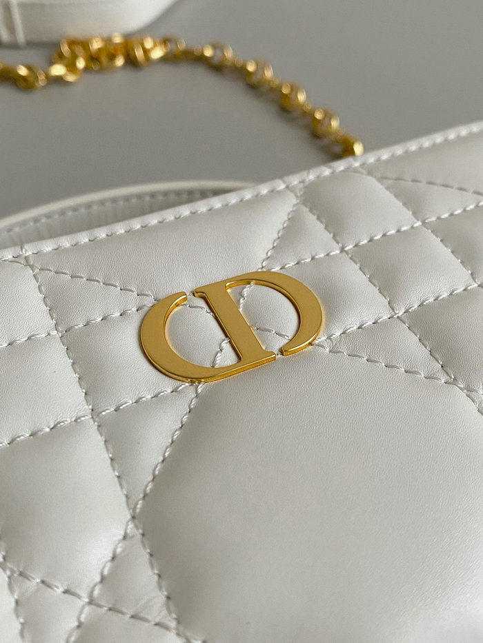 DIOR CARO BOX BAG WITH CHAIN White D7301