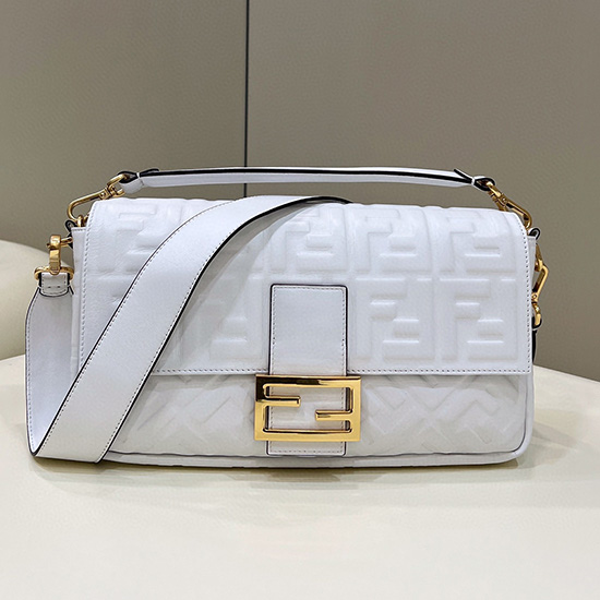 Fendi Baguette Leather Bag White F0192