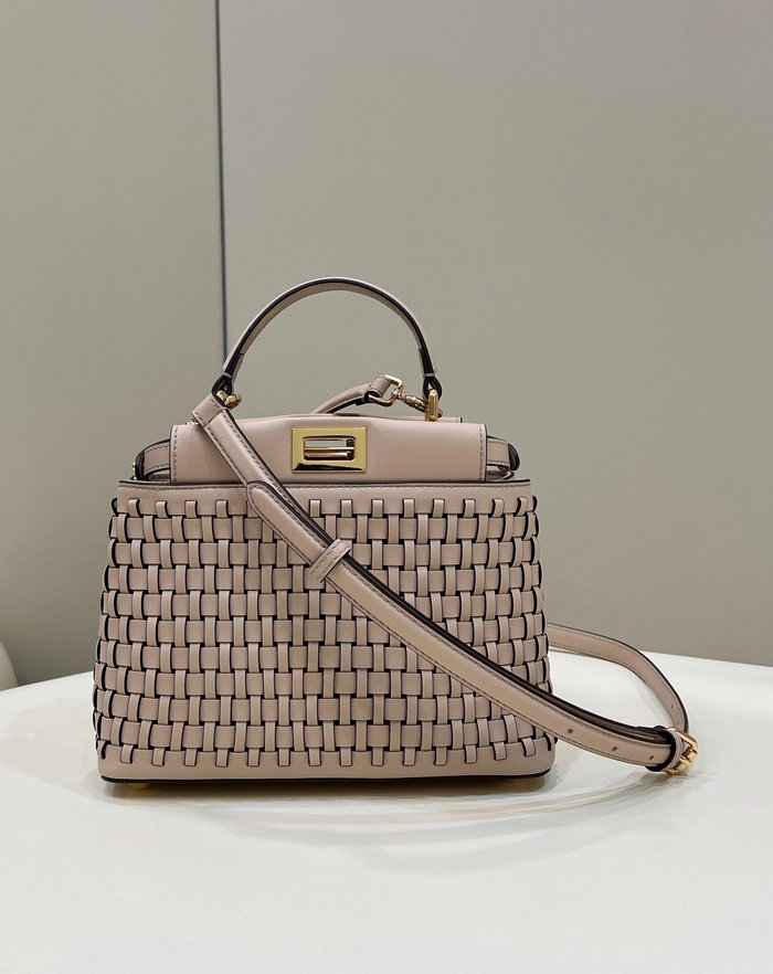 Fendi Braided Leather Mini Peekaboo Bag Beige F80109