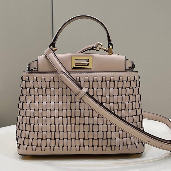 Fendi Braided Leather Mini Peekaboo Bag Beige F80109