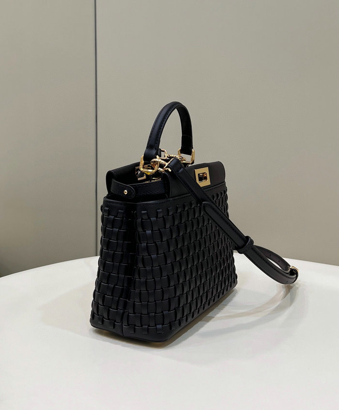 Fendi Braided Leather Mini Peekaboo Bag Black F80109