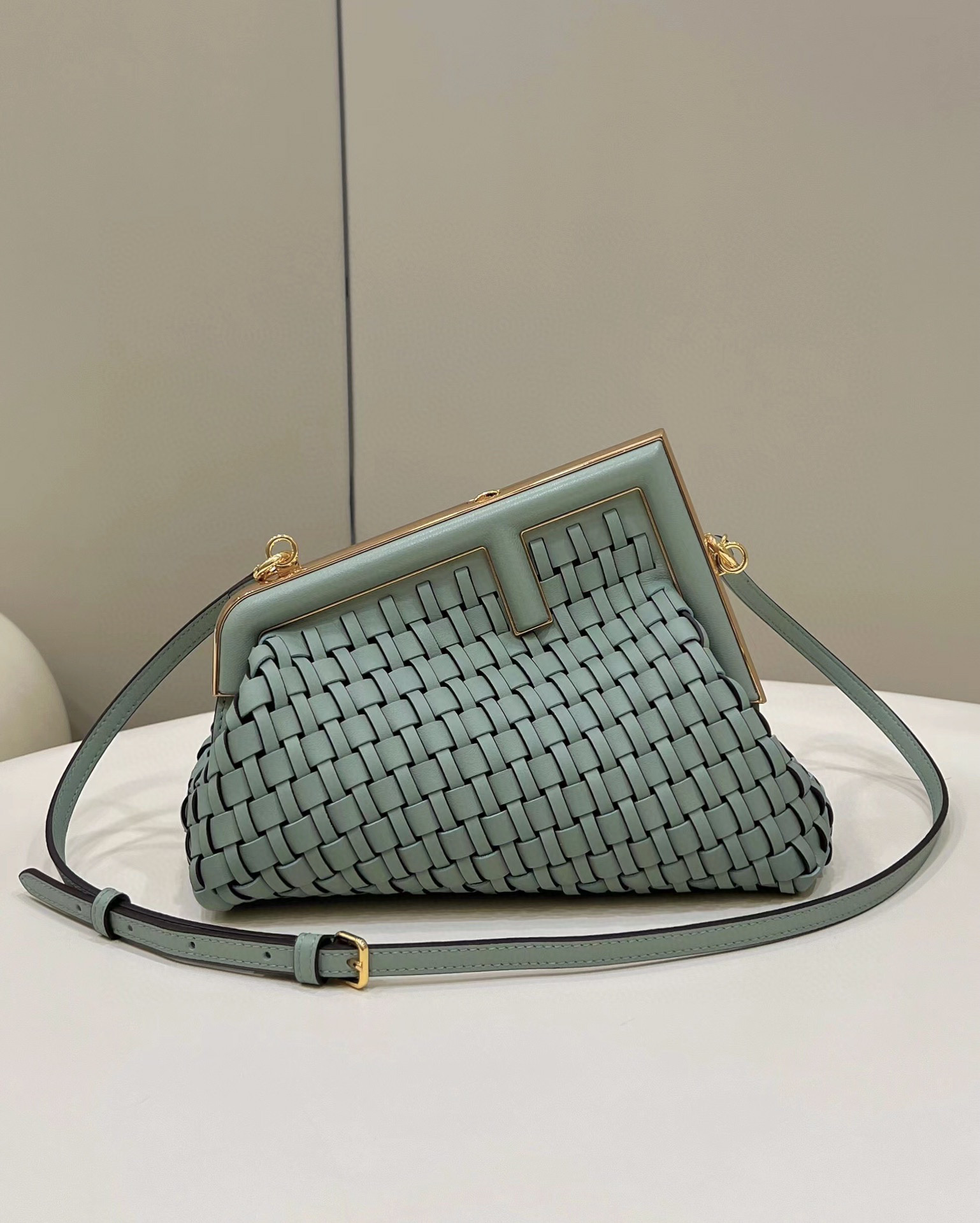 Fendi First Small braided leather bag Green F80103